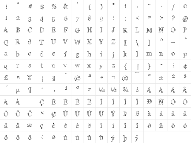 JD Carnival Medium  glyph index