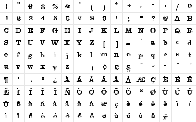 ClarendonTMedIn1 Regular  glyph index