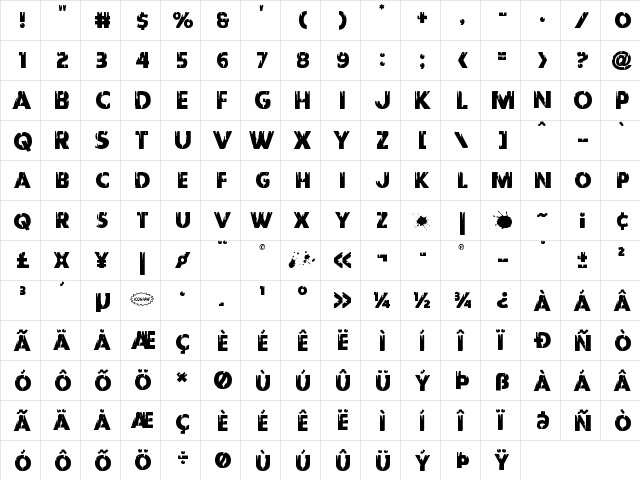 Red Undead Title Regular  glyph index