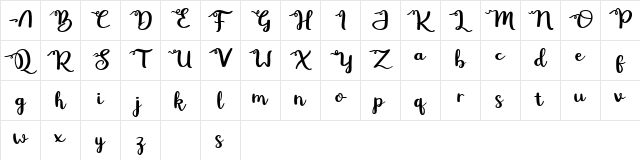 Betty Rose Free Regular  glyph index