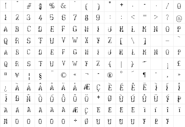 Hot Librarian Regular  glyph index