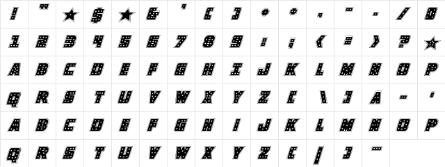 Knievel Academy Italic Italic  glyph index