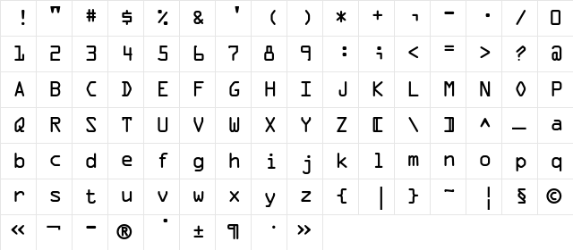 OCR_OneC Regular  glyph index
