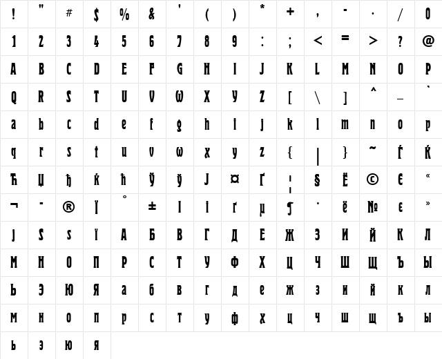 HeroldCondC Regular  glyph index