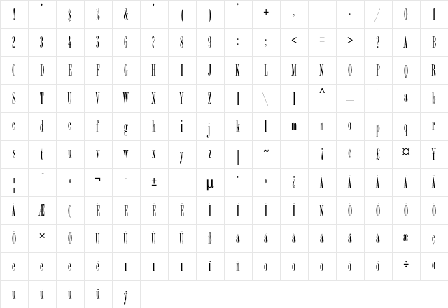 Bordeaux Roman Std Bold  glyph index