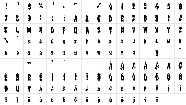 DrippingGooCondensed Regular  glyph index