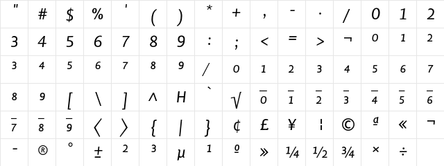 Lisboa Expert Italic  glyph index