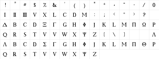 Mild Regular  glyph index