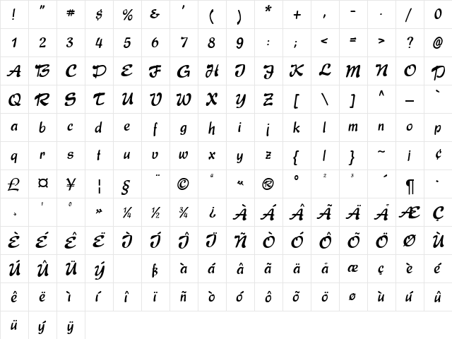 Express Regular  glyph index