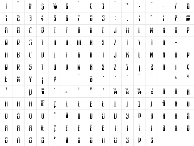 Dark Dominion Halftone Regular  glyph index