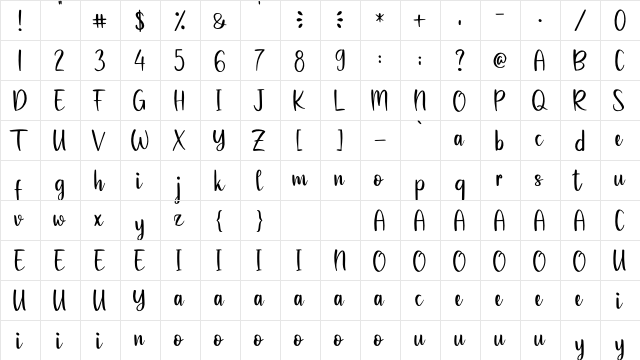 Heartland Regular  glyph index