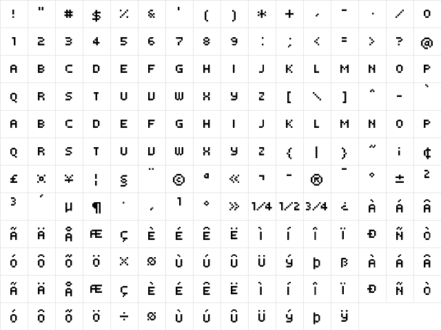 FFF Atlantis Condensed Regular  glyph index
