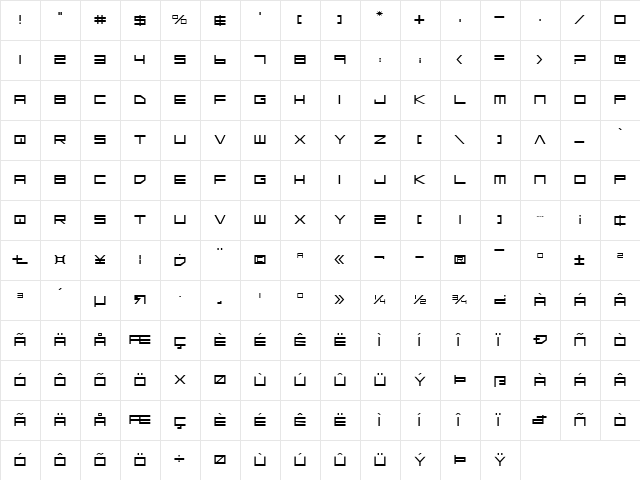 Low Gun Screen Expanded Expanded  glyph index
