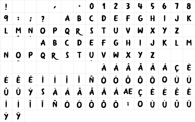 Yumaro Regular  glyph index