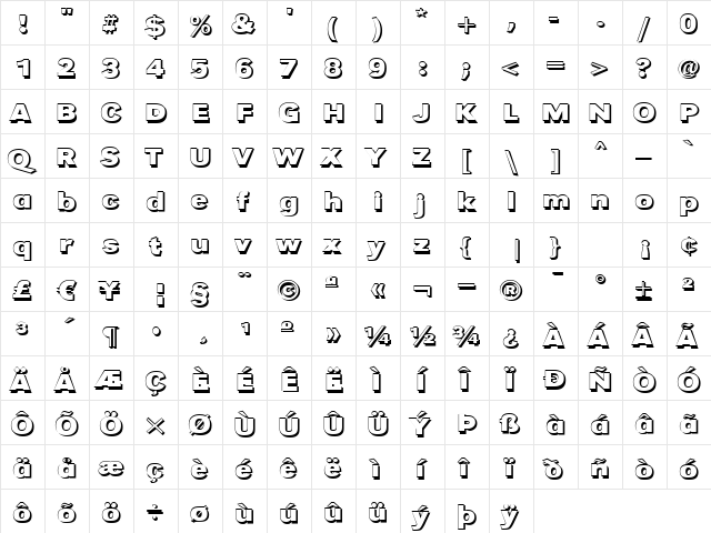 TomBeckerShadowE Bold  glyph index