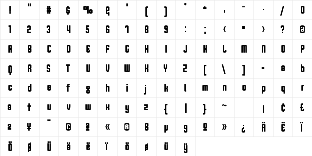 Nord Black  glyph index