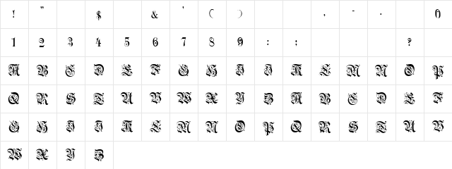 Dragon Drop Regular  glyph index
