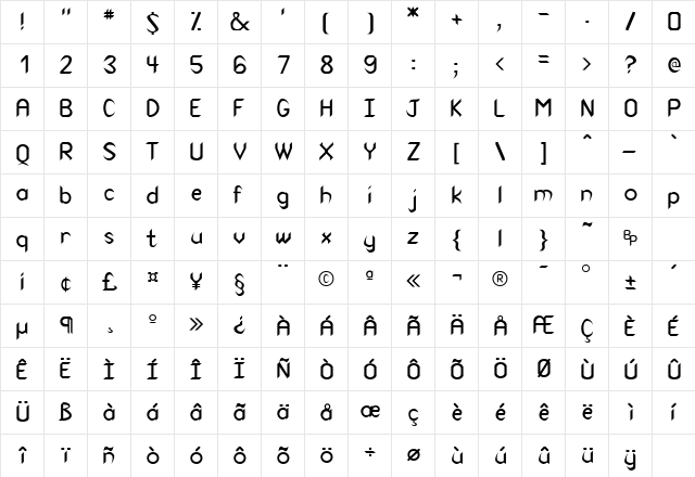 Canuth Regular  glyph index