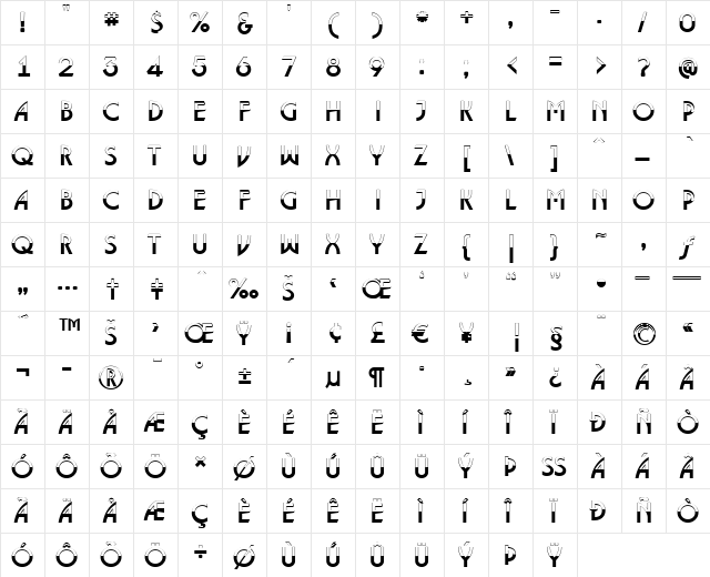 a_LancetB&W Regular  glyph index