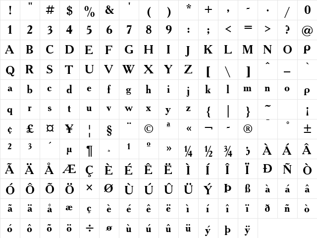 AcademyTT Bold  glyph index