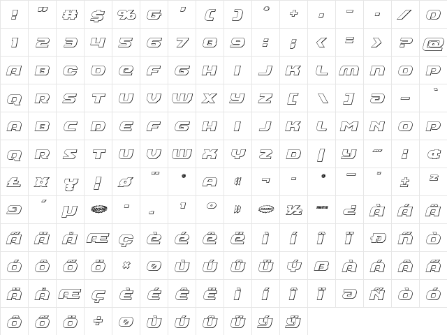 Annapolis Outline Italic Outline Italic  glyph index