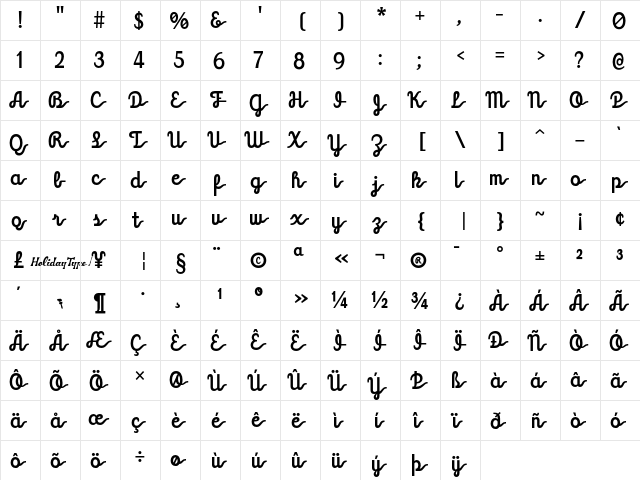 HT Espresso Regular  glyph index