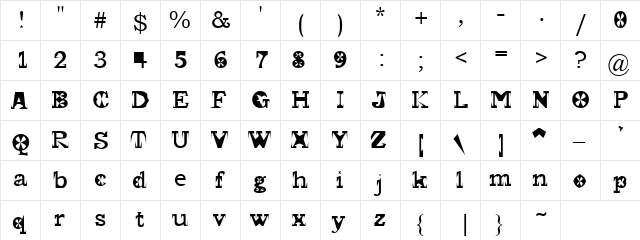 Toughnbold Regular  glyph index