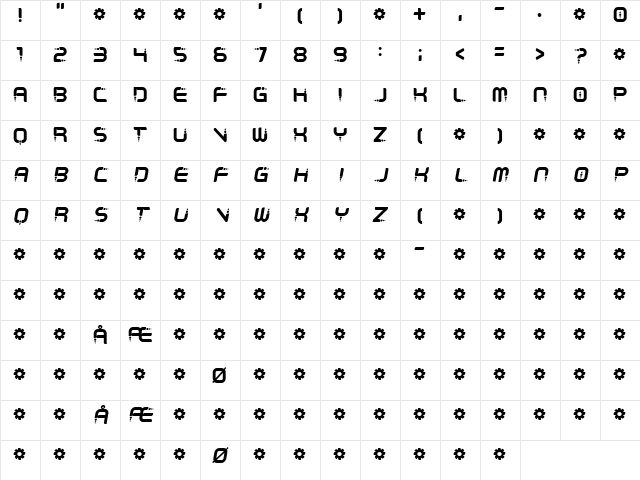 Despair Regular  glyph index