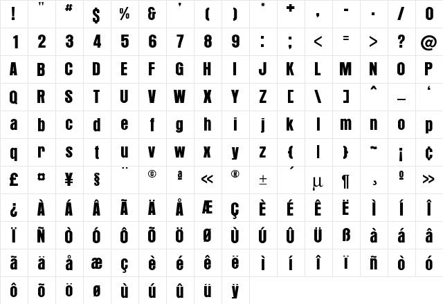 Detroit Thick Regular  glyph index