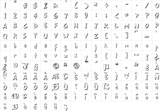 Gort's Fair Hand UprightShadow Medium  glyph index