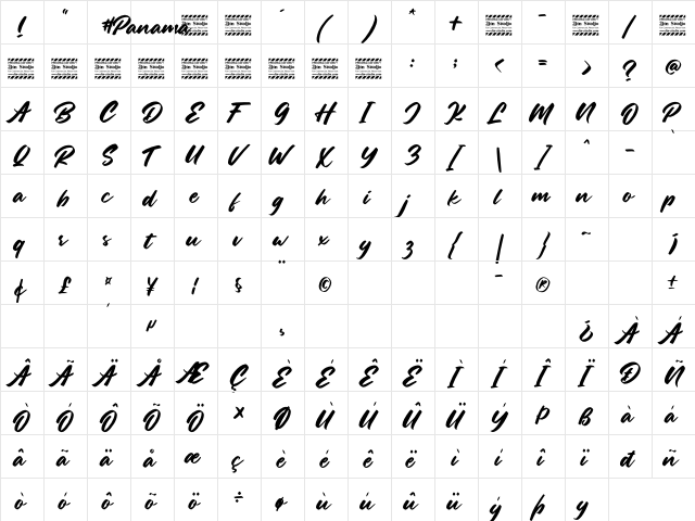 Panama Personal Use Regular  glyph index