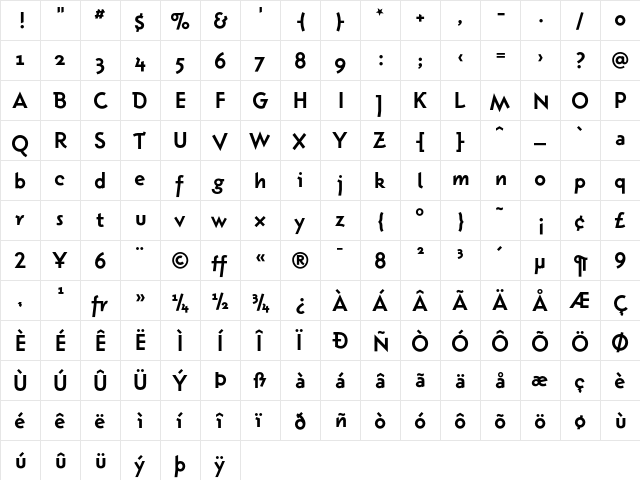 Instanter Bold  glyph index