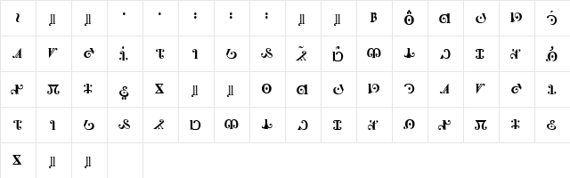 Times New Elven Regular  glyph index