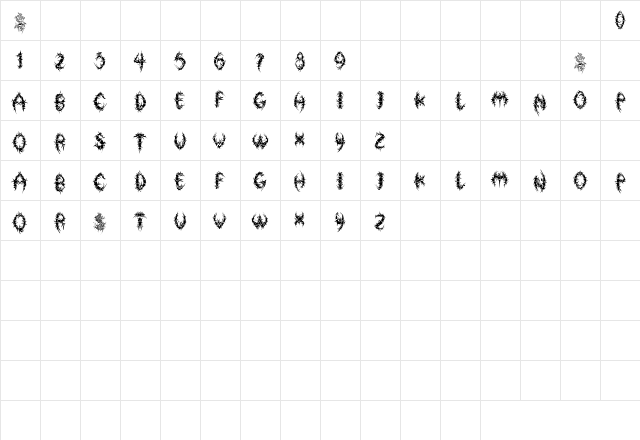 FlorAlphabet-Bold Regular  glyph index