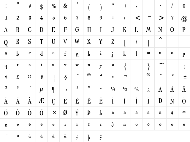 Eclipse 1 Regular  glyph index