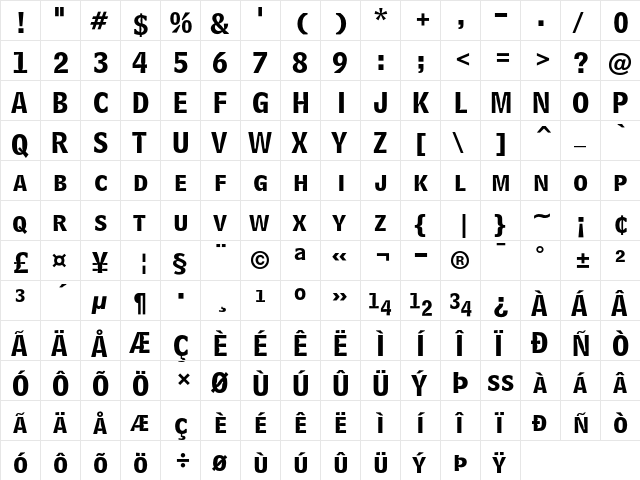 Bell Centennial Bold Listing  glyph index