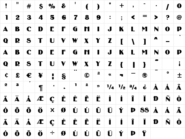 Deco-B730 Regular  glyph index