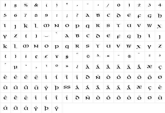 Omnia LT Regular  glyph index