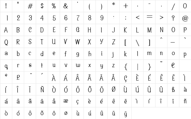 Centime Regular  glyph index