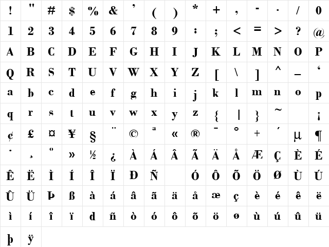 SanteeBold Normal  glyph index