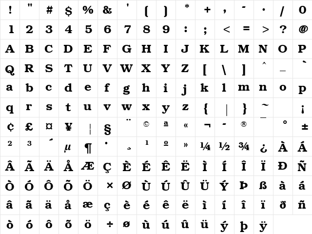 PC Brussels Demi  glyph index