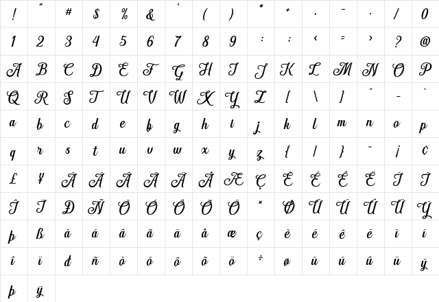 Hanleth Free Personal Use Regular  glyph index