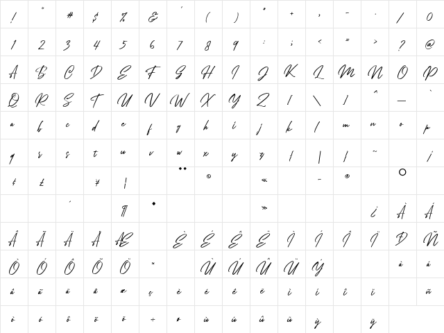 Bellarinde Regular  glyph index