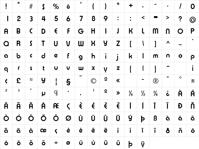 GE Expression Bold  glyph index