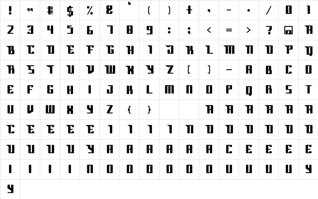 ELITAS Bold  glyph index