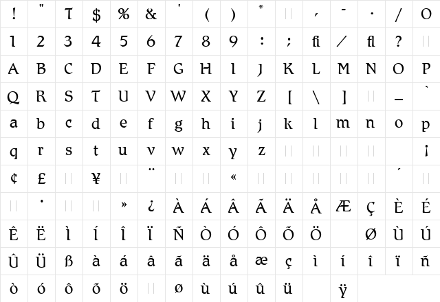 Romic Light LET Plain  glyph index