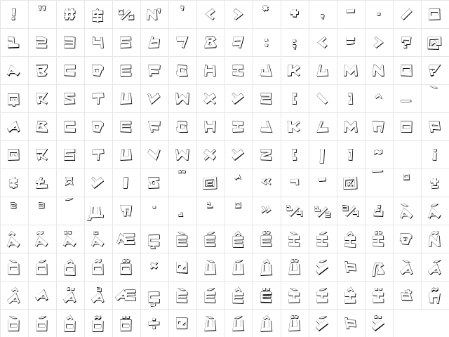 Quake & Shake 3D 3D  glyph index