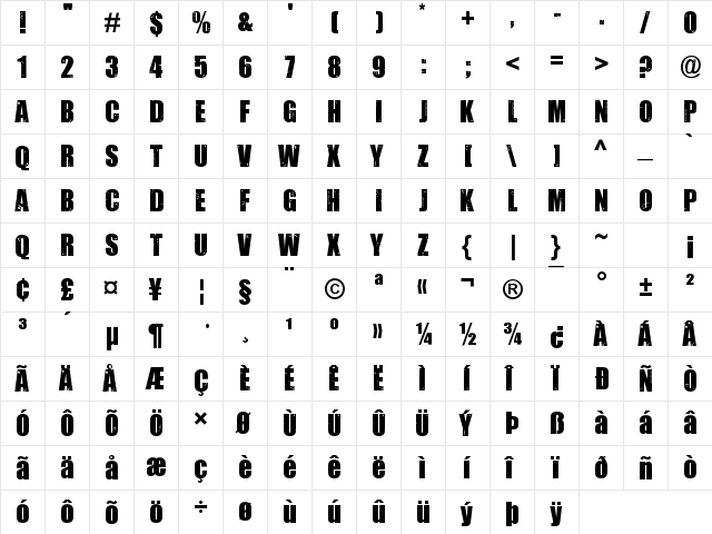 Impacted 2.0 Regular  glyph index