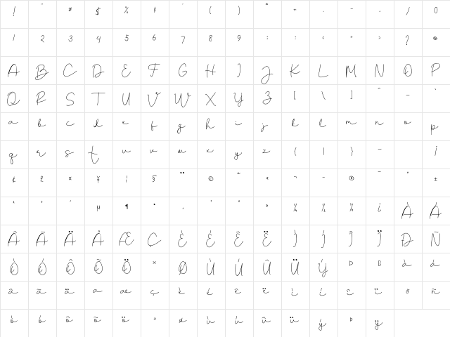 Bridgeth Regular  glyph index