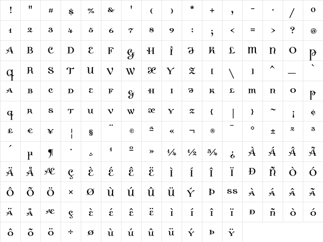 Dalliance RomanSmallCaps  glyph index